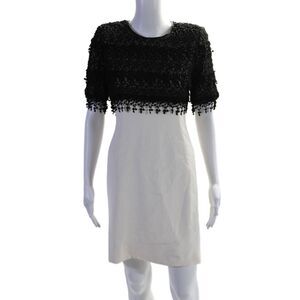 Carolina Herrera Womens Silk Textured Lace Sheath Dress White Black Size 6